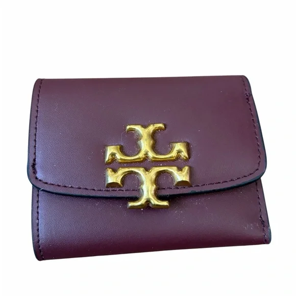Tory Burch Eleanor Tri-Fold Compact Wallet - Claret Burgundy Leathe - Picture 1 of 6